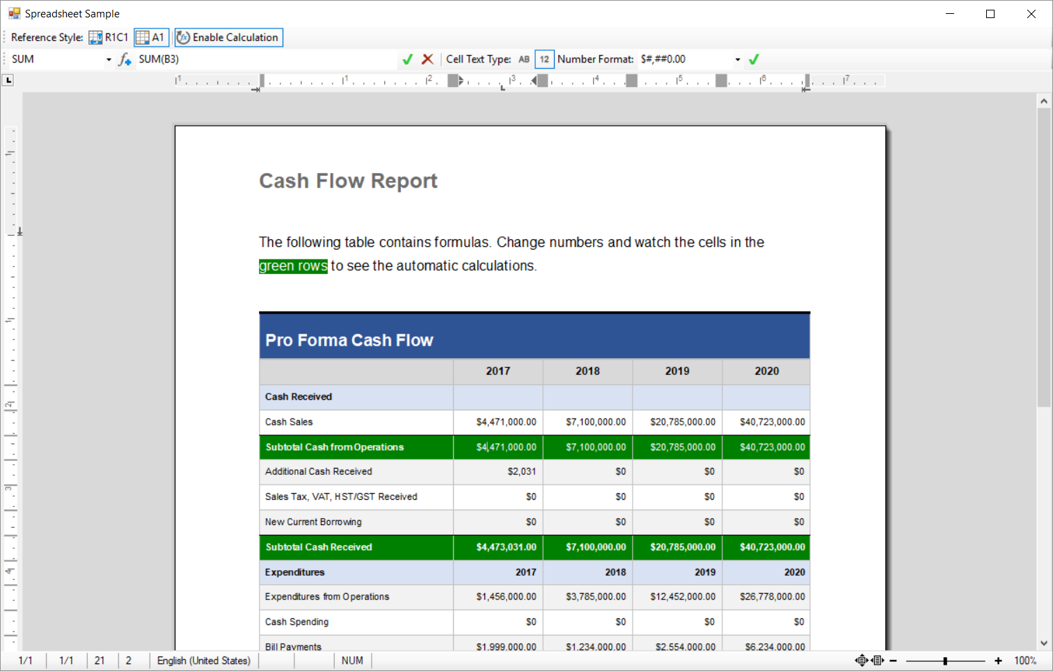 Ribbon tab formulas