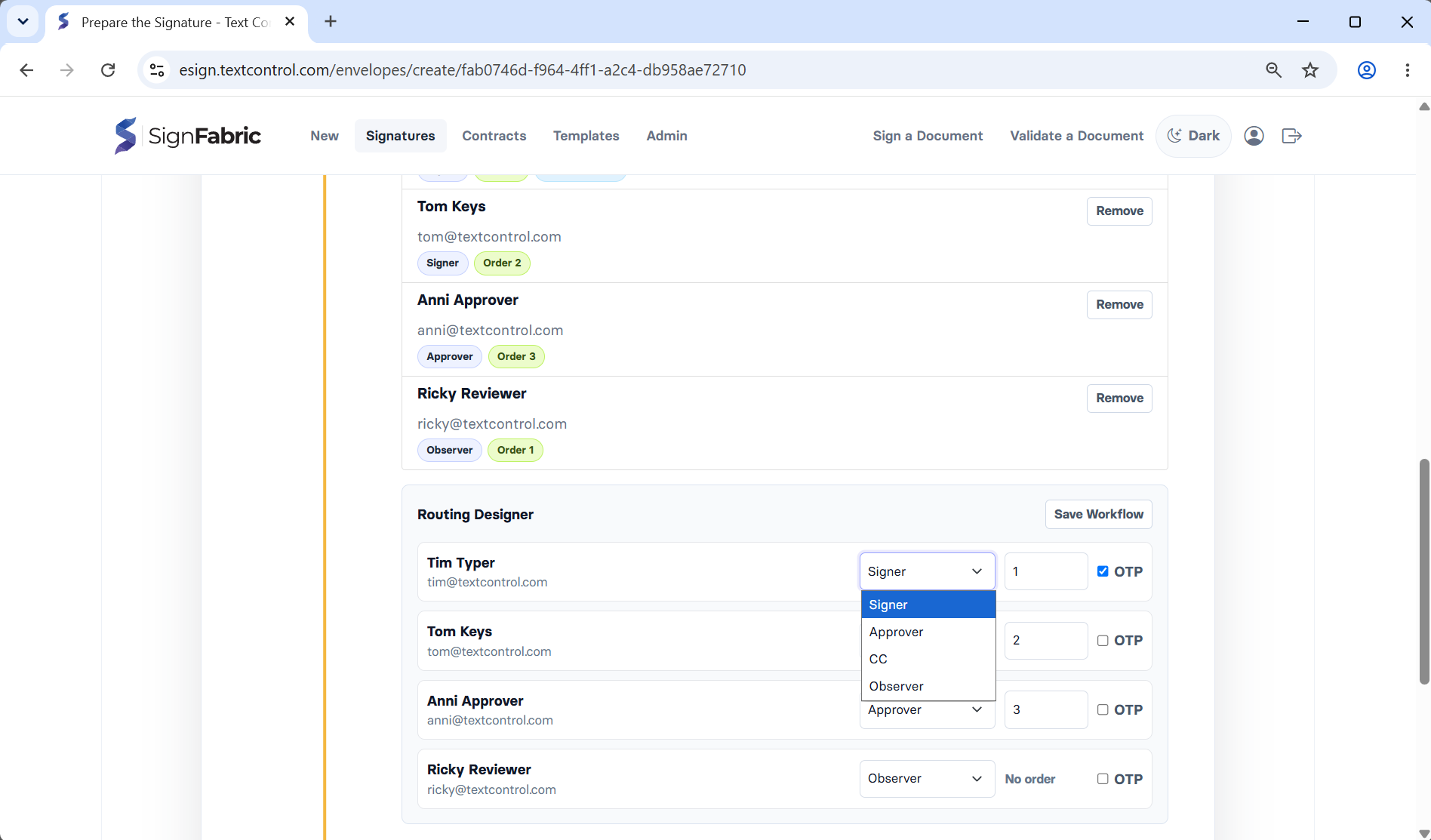 SignFabric Workflow SignFabric Workflow