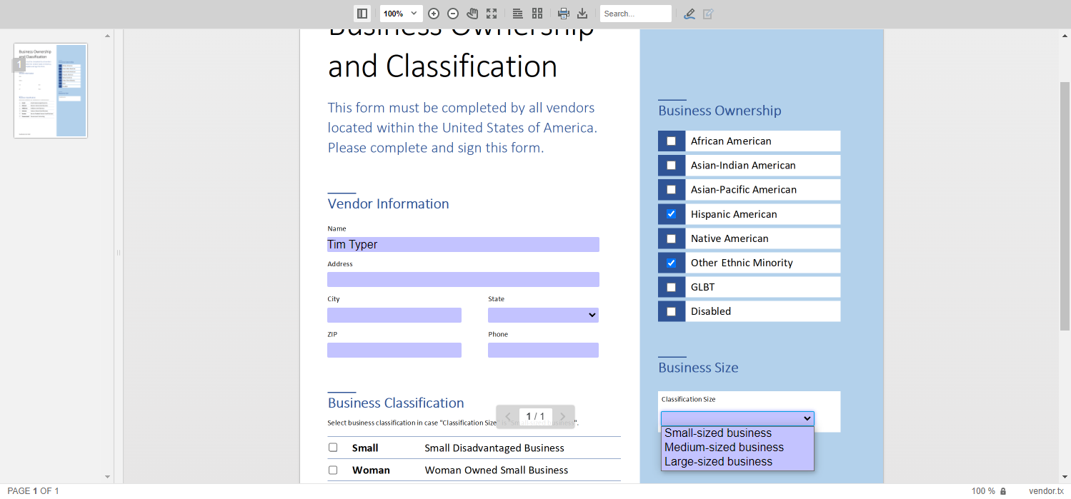 Filling out forms in TX Text Control Document Viewer
