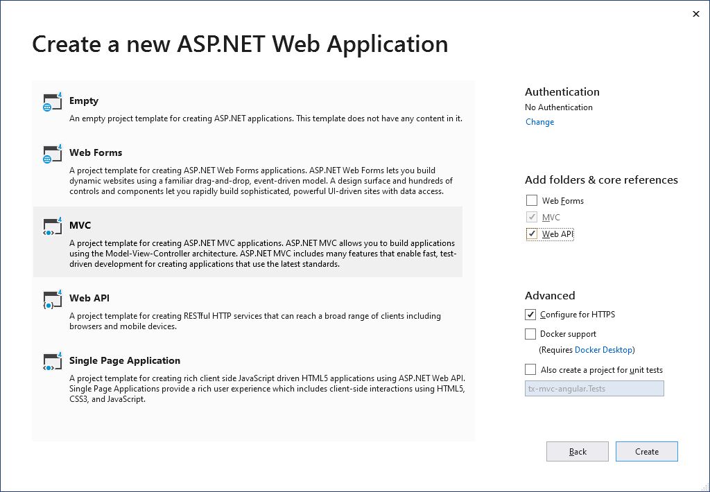 Create the MVC application