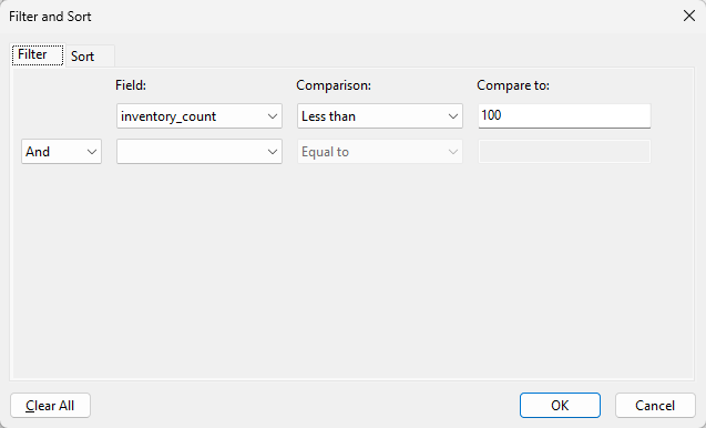 Filter and Sorting Options