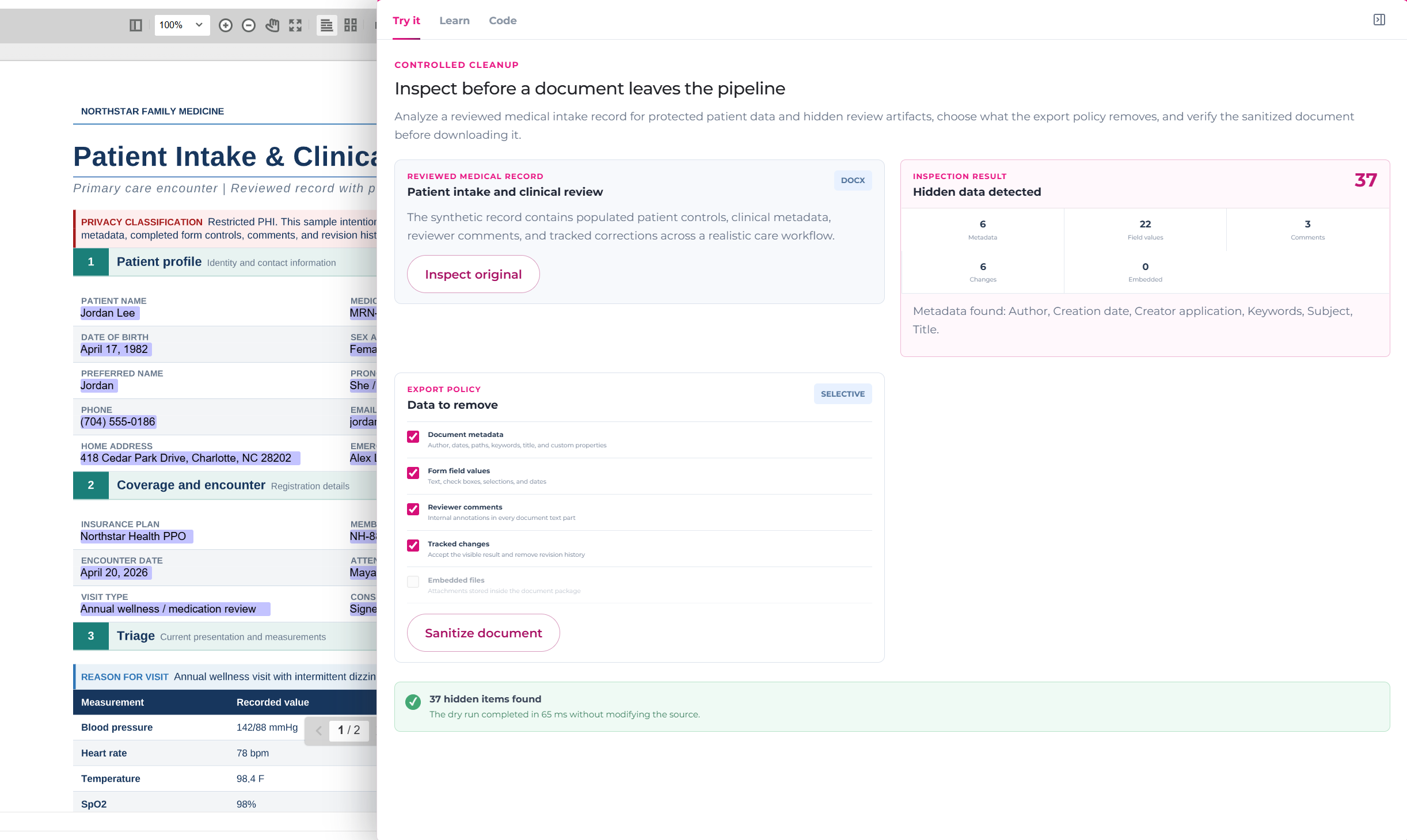 Document Sanitization Sample Document Sanitization Sample