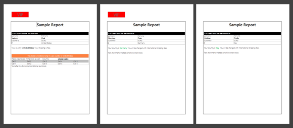 Results of merge process with conditional text blocks Results of merge process with conditional text blocks
