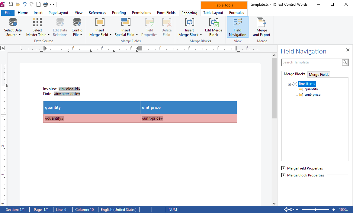 MailMerge Template in TX Text Control