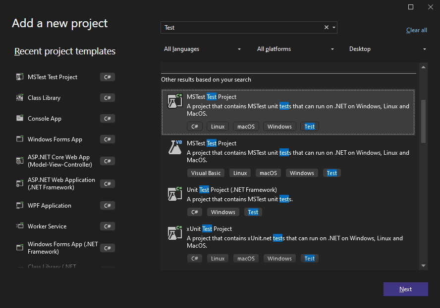 Adding MSTest Project